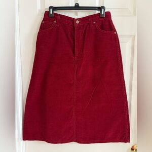 Vintage L.L. Bean Red Corduroy Skirt, A-line Midi